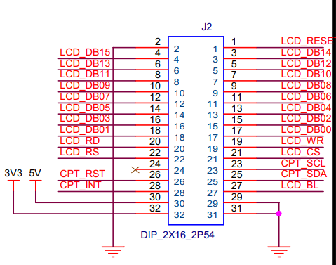 图 26‑21 液晶屏接口(截图于《4.3寸液晶原理图.pdf》)