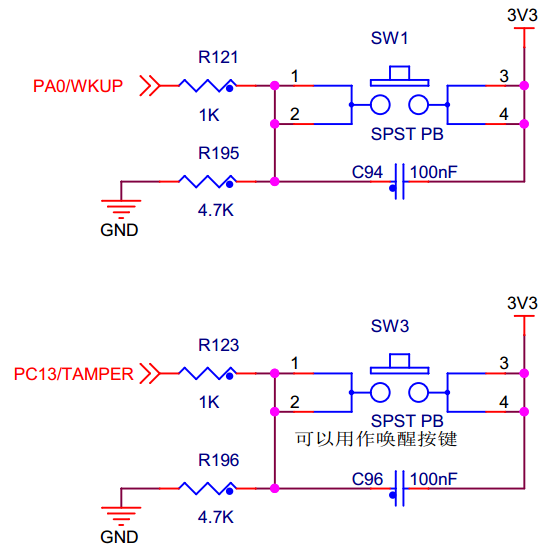 图 13‑2b F429-挑战者：按键原理图