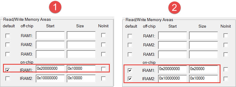图 40-51 修改IRAM1的基地址及仅使用IRAM2的配置