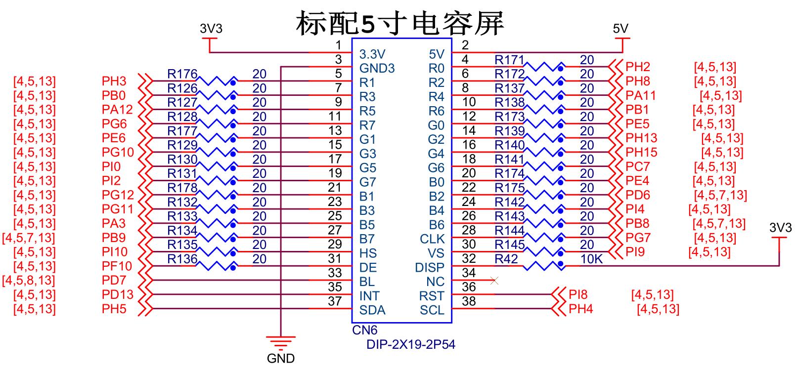 图 28‑14 屏幕与实验板的引脚连接