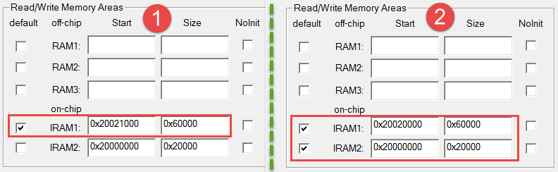 图 49‑51 修改IRAM1的基地址及仅使用IRAM2的配置