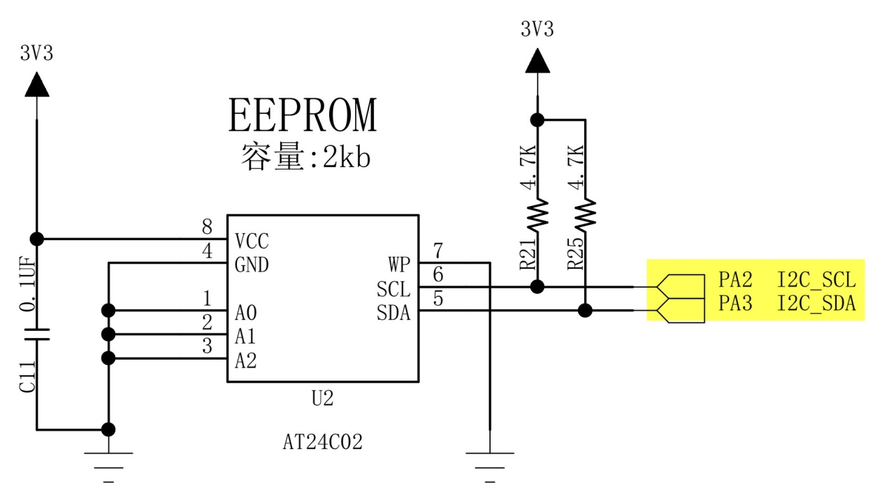 图 23‑12a MINI开发板的EEPROM硬件连接图