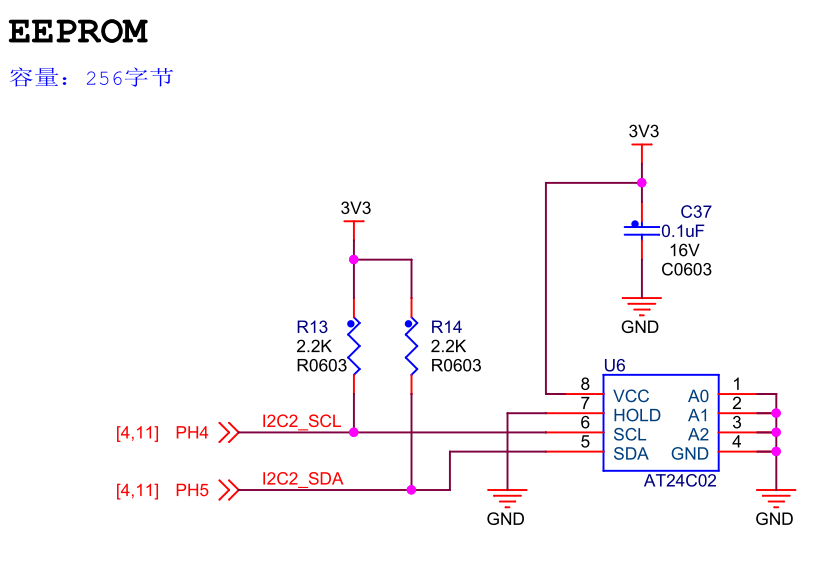 图 23‑12c F407-骄阳电机开发板：EEPROM硬件连接图