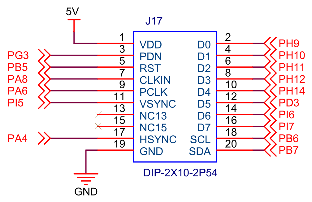 图 45‑0-20 STM32实验板引出的DCMI接口