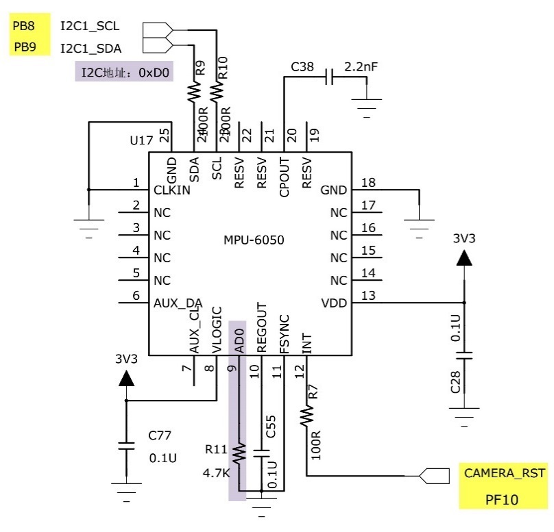 图 46‑014 STM32与MPU6050的硬件连接