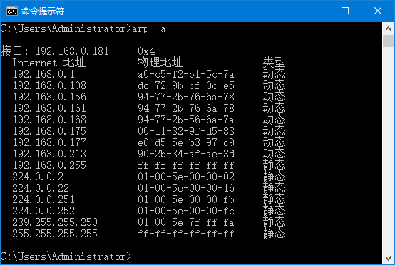 图 10‑2ARP缓存表