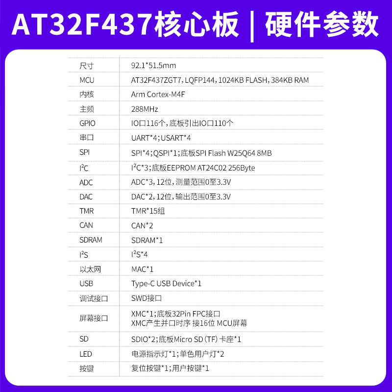 AT32F437ZGT7核心板