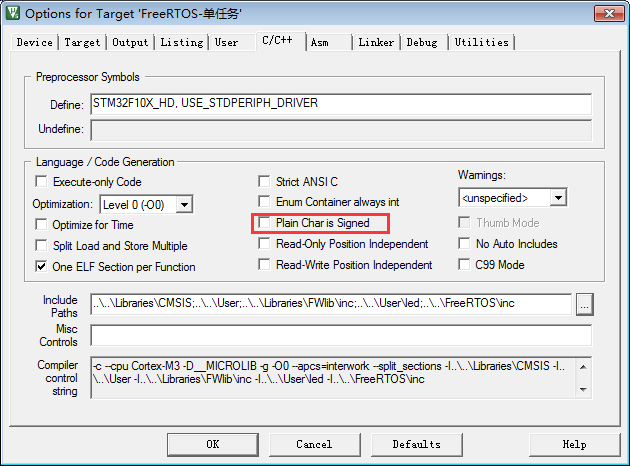 char型变量的符号配置(KEIL)