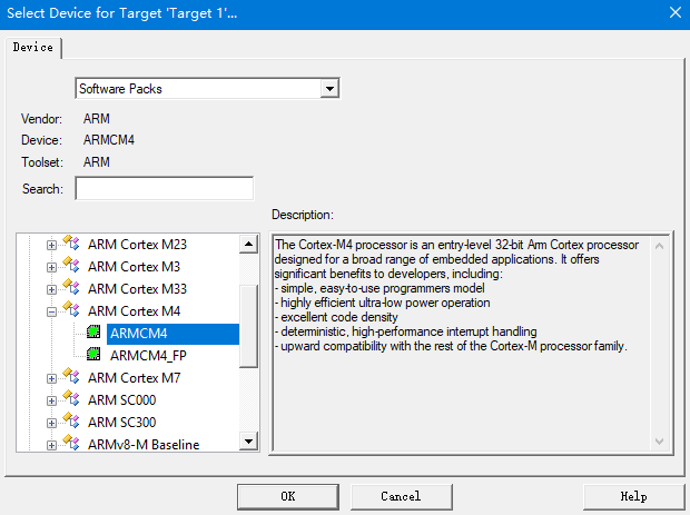 图4-2 Select Device（ARMCM4） For Target