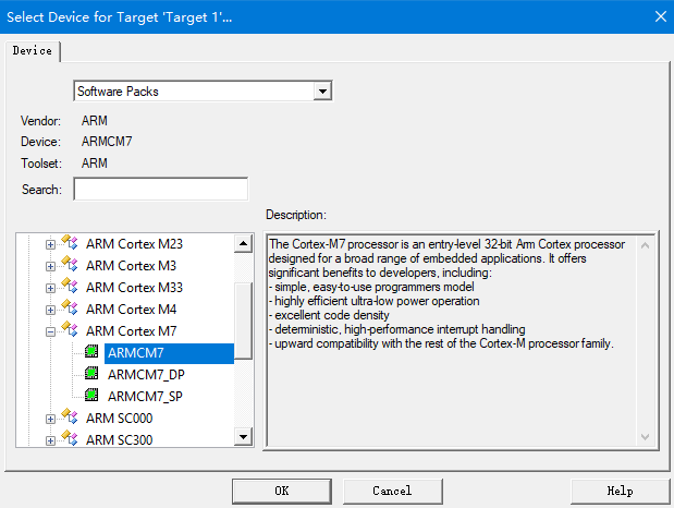 图4-3 Select Device（ARMCM7） For Target