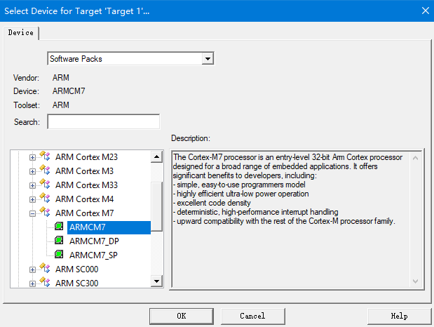 图 4‑3 Select Device（ARMCM7） For Target
